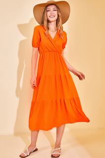 Женское оранжевое текстурированное платье с двубортным воротником 2YZK6-12843-11 XHAN, оранжевый