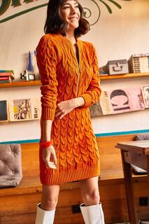 Женское оранжевое плетеное трикотажное платье на молнии Olalook, оранжевый