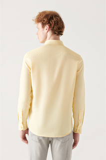 Мужская желтая рубашка с воротником на пуговицах, легко гладиемая оксфордская хлопковая рубашка стандартного кроя Avva, желтый