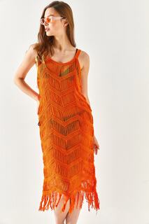 Женское оранжевое прозрачное трикотажное пляжное платье на бретелях Olalook, оранжевый