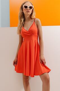 Женское оранжевое платье-юбка с двубортным воротником на веревочном ремне ALC-X8948 Trend Alaçatı Stili, оранжевый