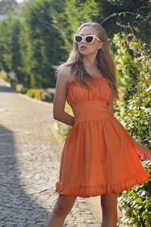Женское оранжевое тканое платье из поплина с регулируемыми бретелями и оборками ALC-X8855 Trend Alaçatı Stili, оранжевый