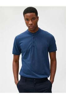 In3 In3 Мужская базовая футболка из хлопкового джерси цвета индиго с короткими рукавами и воротником-поло Koton, темно-синий