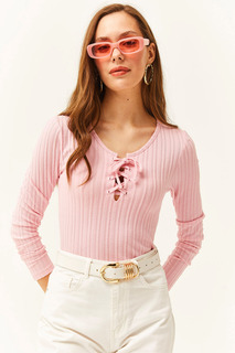 Женская вельветовая блузка с завязками, пудровый халат Olalook, розовый