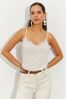 Женская ванильная кружевная блузка с V-образным вырезом спереди и сзади LPP1222 Cool &amp; Sexy, бежевый