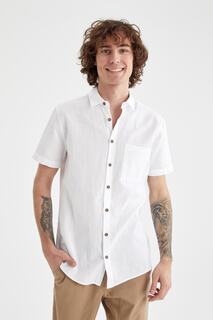 Мужская классическая рубашка Slim Fit с коротким рукавом DeFacto, белый