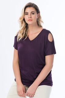 Женская вискозная блузка большого размера сливового цвета с глубоким вырезом и глубоким вырезом Şans, фиолетовый