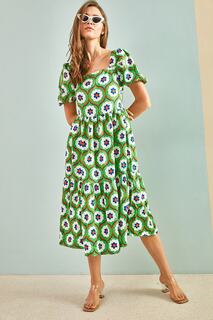 Женское платье Terikoton с квадратным воротником и рукавами-арбузами 5832 Bianco Lucci, зеленый