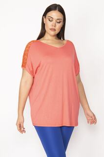 Женская вискозная блузка большого размера с гранатовыми плечами и карманами на шее, 65n29286 Şans, розовый