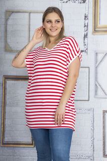 Женская вискозная блузка большого размера с красной спинкой и деталями 65n22833 Şans, красный