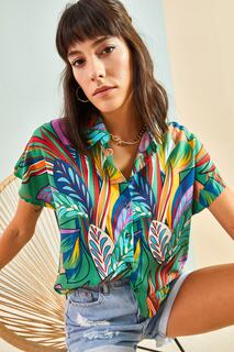 Женская вискозная рубашка с разноцветными узорами и рукавами «летучая мышь» Bianco Lucci, разноцветный