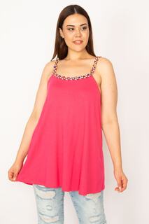 Женская вискозная блузка большого размера Fujya с вязаными бретелями Şans, розовый