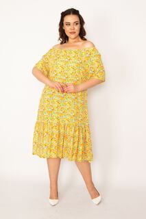 Женское платье большого размера из вискозной ткани с эластичным подолом и эластичным воротником, Şans, желтый