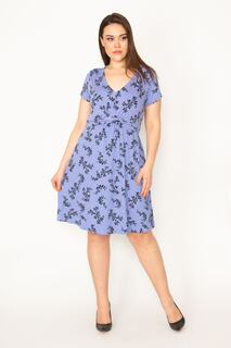 Женское платье больших размеров сиреневого цвета с V-образным вырезом и короткими рукавами на талии Şans, фиолетовый