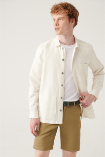 Мужская однотонная льняная куртка цвета экрю с тремя карманами Avva