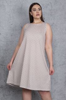 Женское платье больших размеров из норки с точечным узором 65n24477 Şans, бежевый