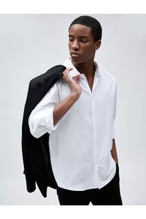 Мужская одежда Базовая рубашка с классическим воротником приталенного кроя на пуговицах 4wam60013hw Белый Koton