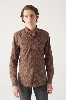 Мужская оранжевая приталенная рубашка из 100% хлопка с абстрактным рисунком Avva, оранжевый