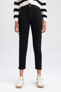 Lina Comfort Fit Высокая удобная посадка Легкие джинсовые брюки с узкой талией длиной до щиколотки DeFacto, черный