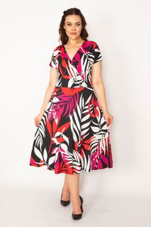 Женское платье большого размера с цветным воротником с запахом 65n33191 Şans, разноцветный