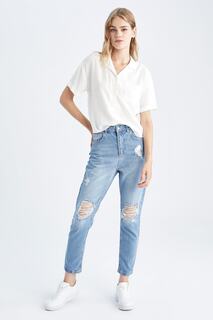 Lina Comfort Fit Высокая удобная посадка Легкие джинсовые брюки с узкой талией длиной до щиколотки DeFacto, синий