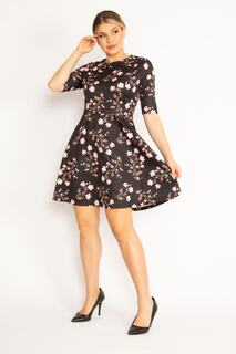 Женское платье большого размера с цветочным узором, яркими декоративными карманами и молнией сзади 65n23313 Şans, разноцветный