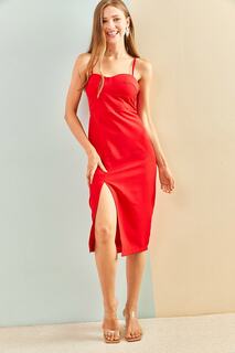 Женское платье из атласа с глубоким вырезом Bianco Lucci, красный