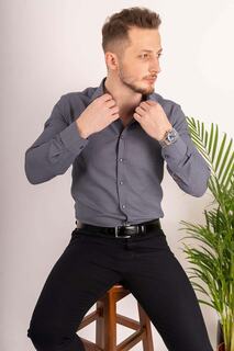 Мужская рубашка приталенного кроя с узором «Добби» дымчатого цвета в подарочной упаковке Etikmen, серый