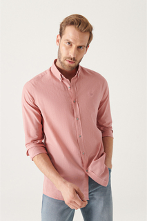 Мужская рубашка стандартного кроя из 100% хлопка пыльной розы с воротником на пуговицах и длинными рукавами стандартного кроя Avva, розовый