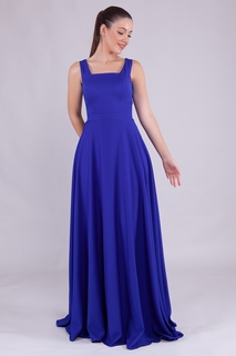 Женское платье из ткани атлас с квадратным воротником и толстыми ремешками, синее платье макси-длины Saks 413 lovebox, темно-синий