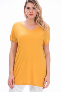 Женская горчичная вискозная блузка с v-образным вырезом больших размеров 65n22538 Şans, желтый