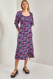 Женское платье из ткани с цветочным узором и бисером Bianco Lucci, фиолетовый