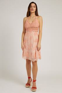Женское платье из смешанного шелка с детальной бретелькой на шее и бретелькой W2gk60weke0 G6l1 Guess, розовый
