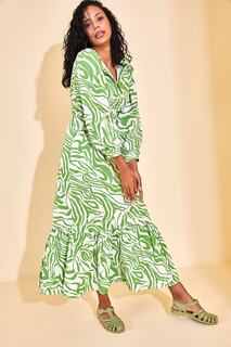 Женское платье макси с зеленой юбкой и оборками XHAN, зеленый