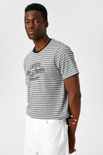 Мужская серая футболка в полоску 2SAM11238HK Koton, белый