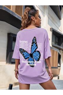 Женская готовая синяя футболка с бабочкой MOONBULL, фиолетовый