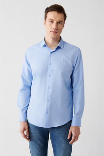 Мужская синяя рубашка стандартного кроя с классическим воротником «добби», которую легко гладить, Avva, синий