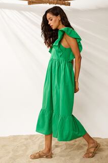 Женское платье макси с квадратным воротником и рюшами зеленого цвета, SF2125 Cool &amp; Sexy, зеленый