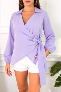 Женская двубортная блузка с сиреневым воротником armonika, фиолетовый