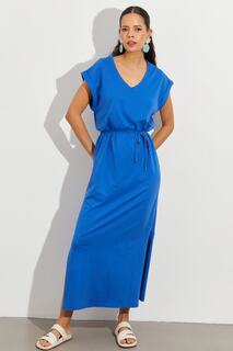 Женское платье миди Saks с v-образным вырезом и двойным разрезом Cool &amp; Sexy, темно-синий