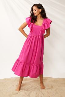 Женское платье макси с квадратным воротником и рукавами фуксии SF2125 Cool &amp; Sexy, розовый