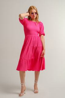 Женское платье миди длиной фуксии с открытой спиной и поясом armonika, розовый