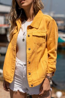 Женская джинсовая куртка горчичного цвета XHAN, желтый
