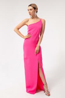 Женское платье миди с разрезом на одно плечо цвета фуксии Lafaba, розовый