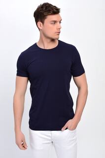 Мужская темно-синяя базовая футболка из лайкры больших размеров с круглым вырезом DYNAMO, темно-синий