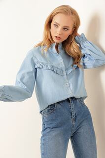Женская джинсовая рубашка с рюшами и длинными рукавами Y20s110-3799 Pattaya, синий