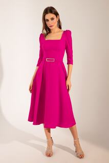 Женское платье миди сливового цвета с квадратным воротником и поясом Lafaba, фиолетовый