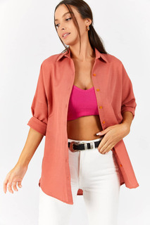 Женская длинная базовая рубашка Salmon Oversize armonika, розовый