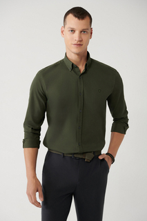 Мужская темно-зеленая вельветовая рубашка стандартного кроя из 100% хлопка с воротником на пуговицах Avva, зеленый