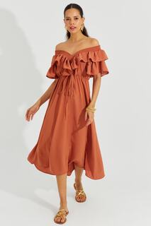 Женское платье миндалевидного цвета с V-образным воланом спереди и сзади KS113 Cool &amp; Sexy, коричневый